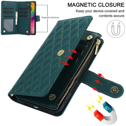 For iPhone 16 Pro YM016 Rhombic Zipper Card Wallet Leather Phone Case with Lanyard(Green) - iPhone 16 Pro Cases by buy2fix | Online Shopping UK | buy2fix