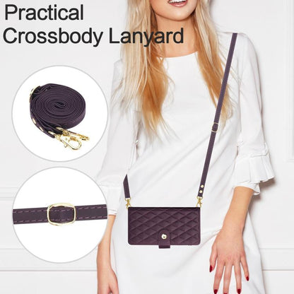 For iPhone 16 Plus YM016 Rhombic Zipper Card Wallet Leather Phone Case with Lanyard(Dark Purple) - iPhone 16 Plus Cases by buy2fix | Online Shopping UK | buy2fix