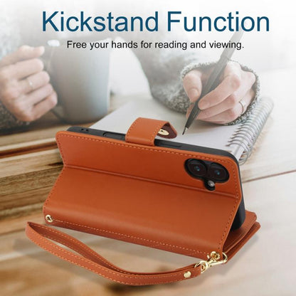 For iPhone 16 Plus YM016 Rhombic Zipper Card Wallet Leather Phone Case with Lanyard(Brown) - iPhone 16 Plus Cases by buy2fix | Online Shopping UK | buy2fix