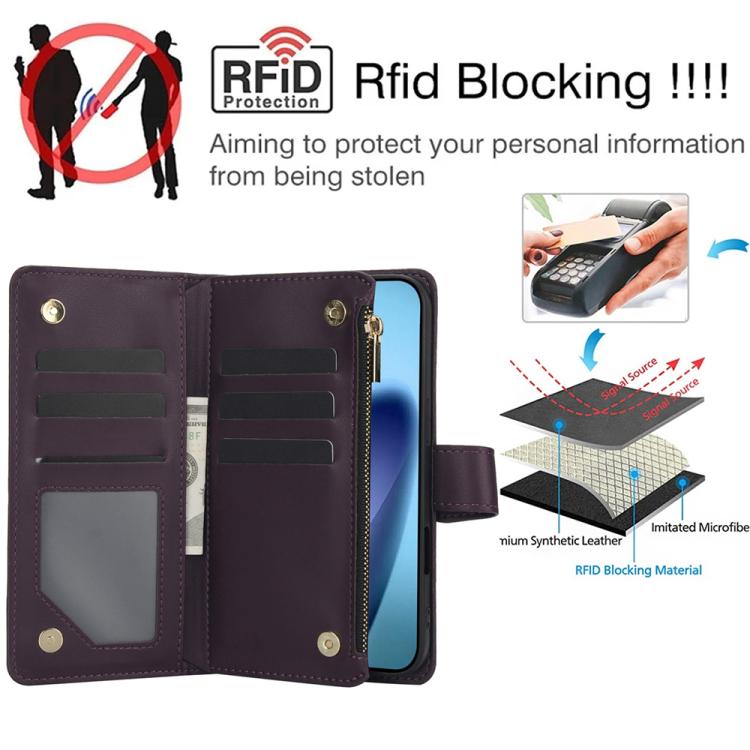 For iPhone Air YM016 Rhombic Zipper Card Wallet Leather Phone Case with Lanyard(Dark Purple) - iPhone Air Cases by buy2fix | Online Shopping UK | buy2fix