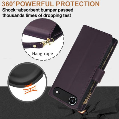 For iPhone Air YM016 Rhombic Zipper Card Wallet Leather Phone Case with Lanyard(Dark Purple) - iPhone Air Cases by buy2fix | Online Shopping UK | buy2fix