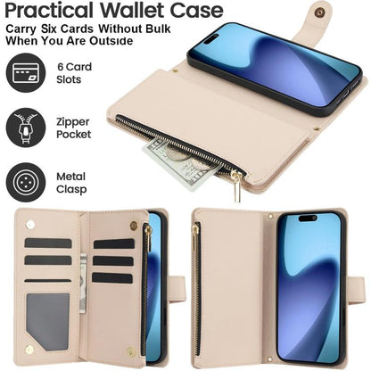 For iPhone Air YM016 Rhombic Zipper Card Wallet Leather Phone Case with Lanyard(Apricot) - iPhone Air Cases by buy2fix | Online Shopping UK | buy2fix