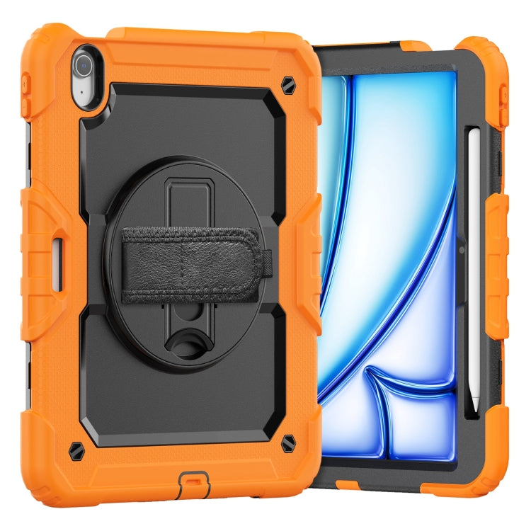 For iPad Air 11 2025 / 2024 Turntable Holder Silicone Hybrid PC Tablet Case with Shoulder Strap(Orange) by buy2fix