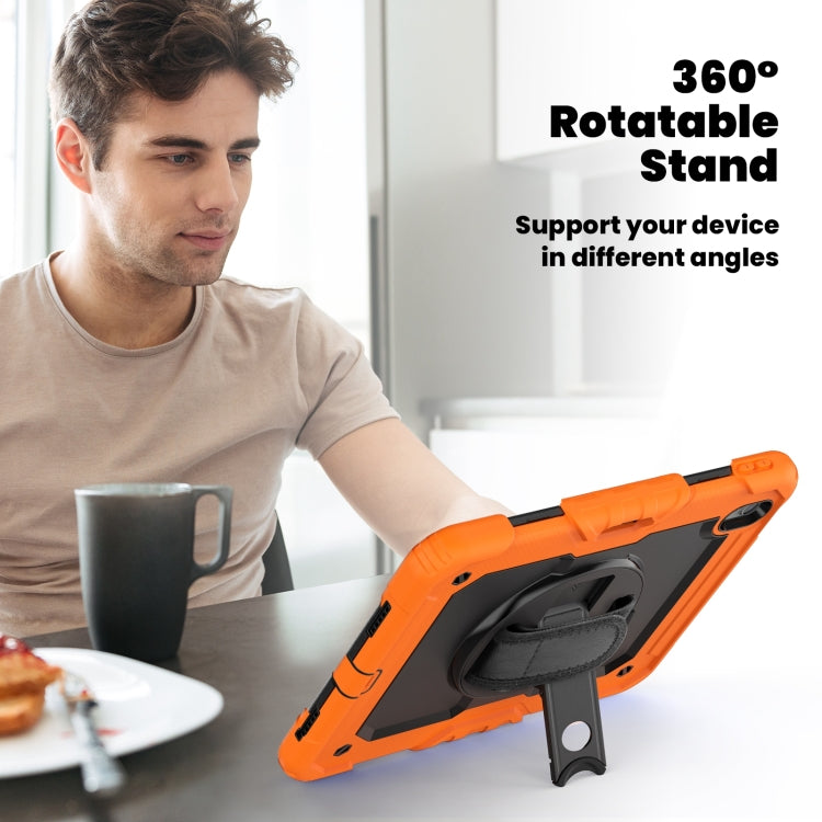 For iPad Air 11 2025 / 2024 Turntable Holder Silicone Hybrid PC Tablet Case with Shoulder Strap(Orange) by buy2fix