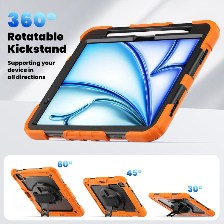For iPad Air 11 2025 / 2024 Turntable Holder Silicone Hybrid PC Tablet Case with Shoulder Strap(Orange) by buy2fix