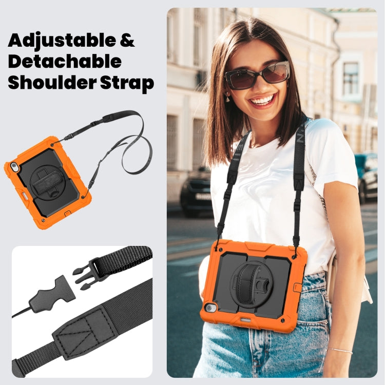 For iPad Air 11 2025 / 2024 Turntable Holder Silicone Hybrid PC Tablet Case with Shoulder Strap(Orange) by buy2fix