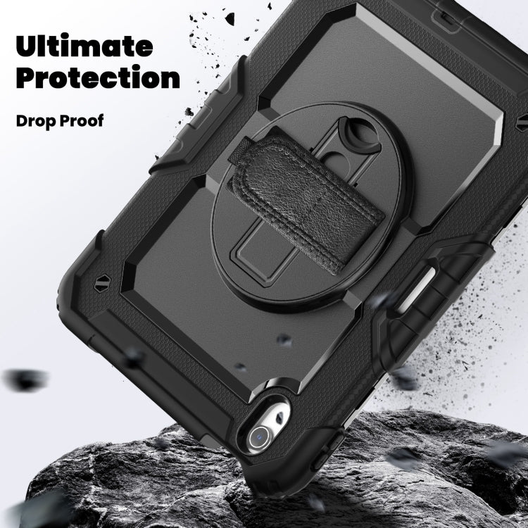 For iPad Air 11 2025 / 2024 Turntable Holder Silicone Hybrid PC Tablet Case with Shoulder Strap(Black) by buy2fix