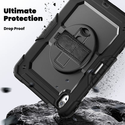 For iPad Air 11 2025 / 2024 Turntable Holder Silicone Hybrid PC Tablet Case with Shoulder Strap(Black) by buy2fix