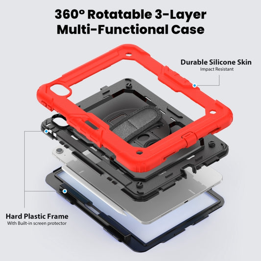 For iPad Air 11 2025 / 2024 Turntable Holder Silicone Hybrid PC Tablet Case with Shoulder Strap(Red) by buy2fix