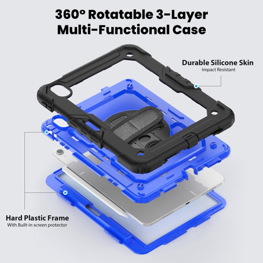 For iPad Air 11 2025 / 2024 Turntable Holder Silicone Hybrid PC Tablet Case with Shoulder Strap(Dark Blue + Black) by buy2fix