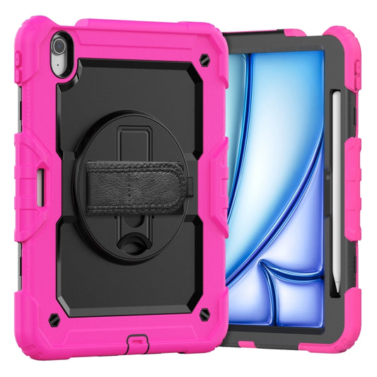 For iPad Air 11 2024 Silicone Hybrid PC Tablet Case with Shoulder Strap(Black + Rose Red) - iPad Air 11 2024 Cases by buy2fix | Online Shopping UK | buy2fix