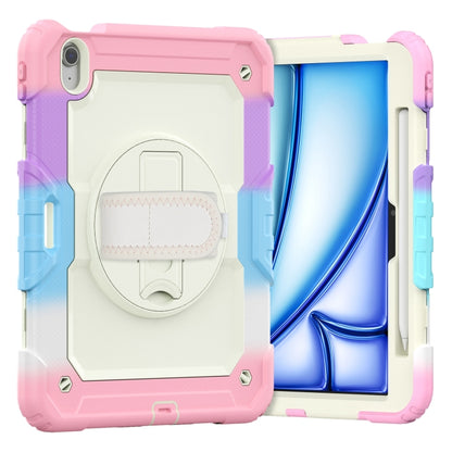 For iPad Air 11 2025 / 2024 Turntable Holder Silicone Hybrid PC Tablet Case with Shoulder Strap(Camouflage Pink) by buy2fix