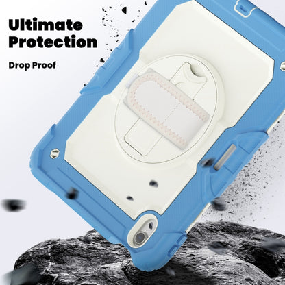 For iPad Air 11 2025 / 2024 Turntable Holder Silicone Hybrid PC Tablet Case with Shoulder Strap(Beige + Cyan-blue) by buy2fix