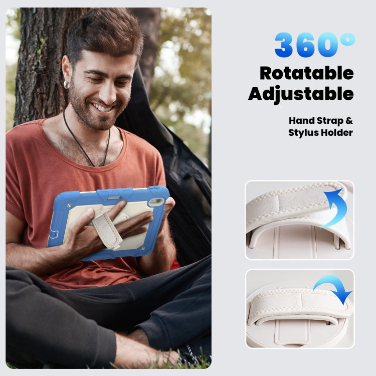 For iPad Air 11 2025 / 2024 Turntable Holder Silicone Hybrid PC Tablet Case with Shoulder Strap(Beige + Cyan-blue) by buy2fix