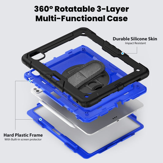 For iPad Pro 13 2025 / 2024 Turntable Holder Silicone Hybrid PC Tablet Case with Shoulder Strap(Dark Blue + Black) by buy2fix