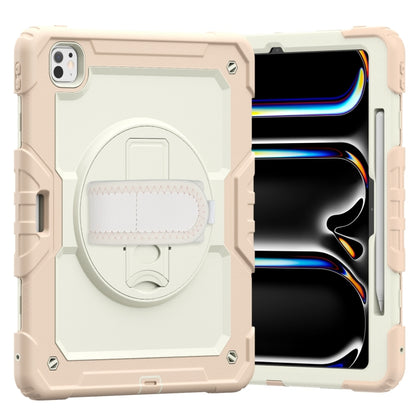 For iPad Pro 13 2025 / 2024 Turntable Holder Silicone Hybrid PC Tablet Case with Shoulder Strap(Beige + Rose Gold) by buy2fix