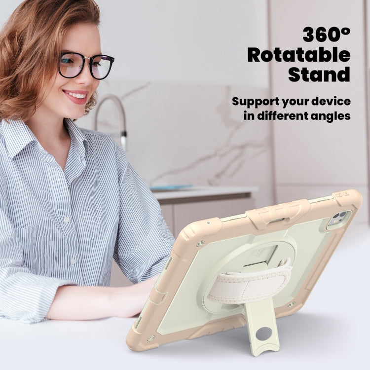 For iPad Pro 13 2025 / 2024 Turntable Holder Silicone Hybrid PC Tablet Case with Shoulder Strap(Beige + Rose Gold) by buy2fix