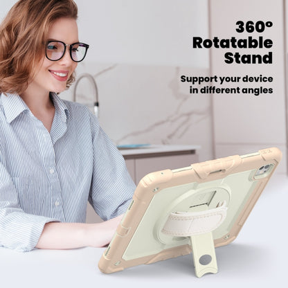 For iPad Pro 13 2025 / 2024 Turntable Holder Silicone Hybrid PC Tablet Case with Shoulder Strap(Beige + Rose Gold) by buy2fix