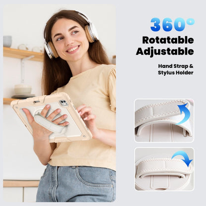 For iPad Pro 13 2025 / 2024 Turntable Holder Silicone Hybrid PC Tablet Case with Shoulder Strap(Beige + Rose Gold) by buy2fix