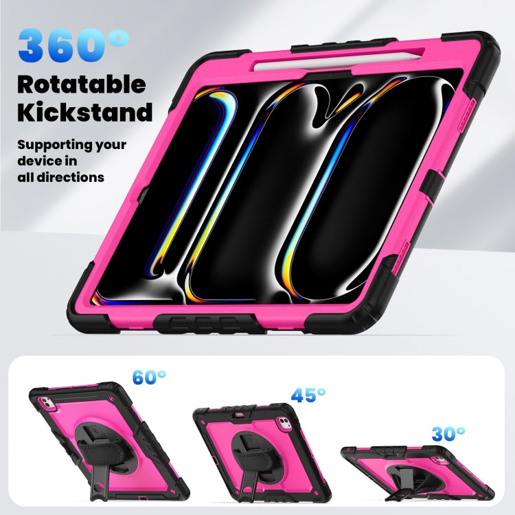 For iPad Pro 13 2024 Silicone Hybrid PC Tablet Case with Shoulder Strap(Rose Red + Black) - iPad Pro 13 2024 Cases by buy2fix | Online Shopping UK | buy2fix