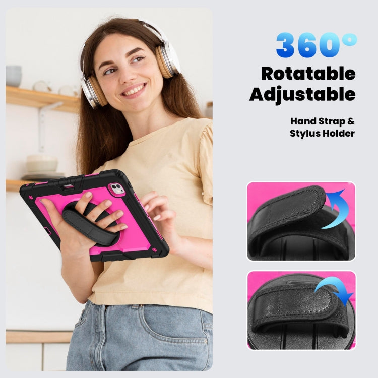 For iPad Pro 13 2024 Silicone Hybrid PC Tablet Case with Shoulder Strap(Rose Red + Black) - iPad Pro 13 2024 Cases by buy2fix | Online Shopping UK | buy2fix