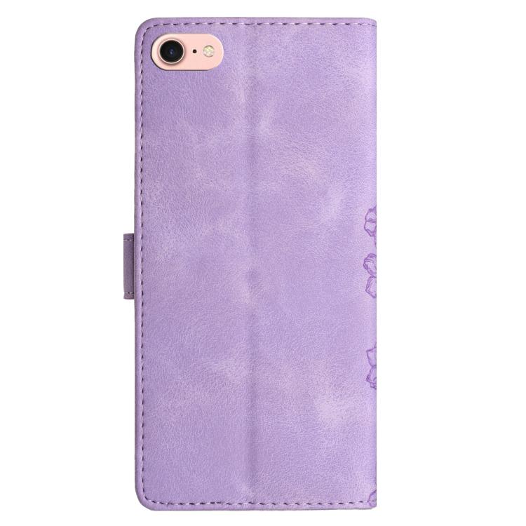 For iPhone 16e Cherry Blossom Butterfly Skin Feel Embossed PU Phone Case(Purple) - iPhone 16e Cases by buy2fix | Online Shopping UK | buy2fix
