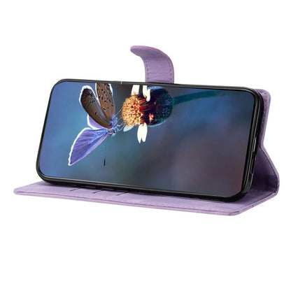 For iPhone 16e Cherry Blossom Butterfly Skin Feel Embossed PU Phone Case(Purple) - iPhone 16e Cases by buy2fix | Online Shopping UK | buy2fix