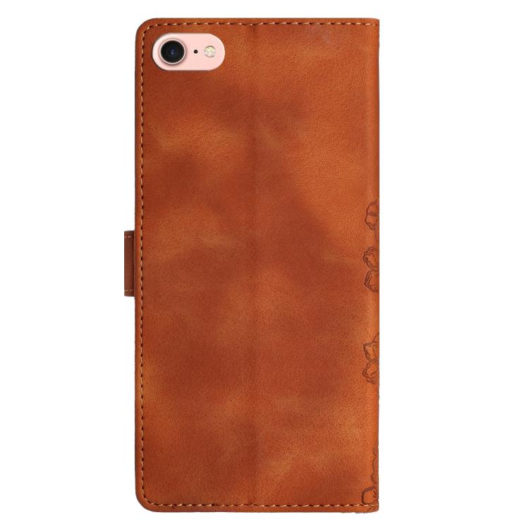 For iPhone 16e Cherry Blossom Butterfly Skin Feel Embossed PU Phone Case(Brown) - iPhone 16e Cases by buy2fix | Online Shopping UK | buy2fix