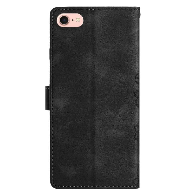 For iPhone 16e Cherry Blossom Butterfly Skin Feel Embossed PU Phone Case(Black) - iPhone 16e Cases by buy2fix | Online Shopping UK | buy2fix