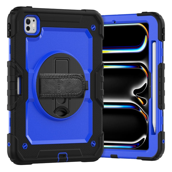 For iPad Pro 11 2025 / 2024 Silicone Hybrid PC Tablet Case with Shoulder Strap(Dark Blue + Black) by buy2fix