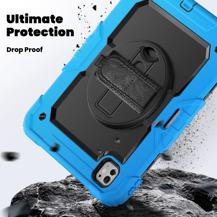 For iPad Pro 11 2025 / 2024 Silicone Hybrid PC Tablet Case with Shoulder Strap(Black + Light Blue) by buy2fix