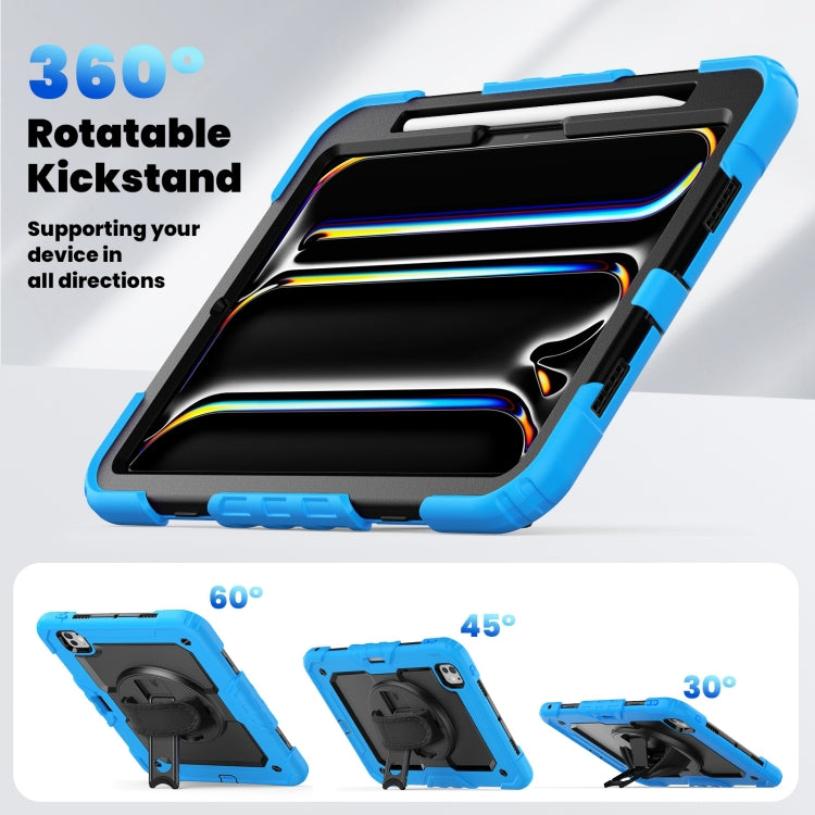 For iPad Pro 11 2025 / 2024 Silicone Hybrid PC Tablet Case with Shoulder Strap(Black + Light Blue) by buy2fix