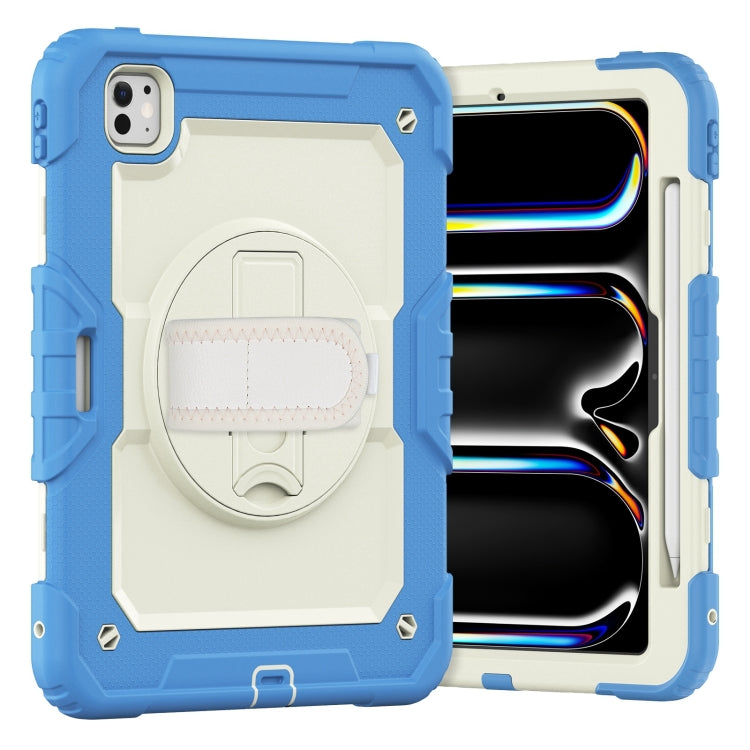 For iPad Pro 11 2025 / 2024 Silicone Hybrid PC Tablet Case with Shoulder Strap(Beige + Cyan-blue) by buy2fix