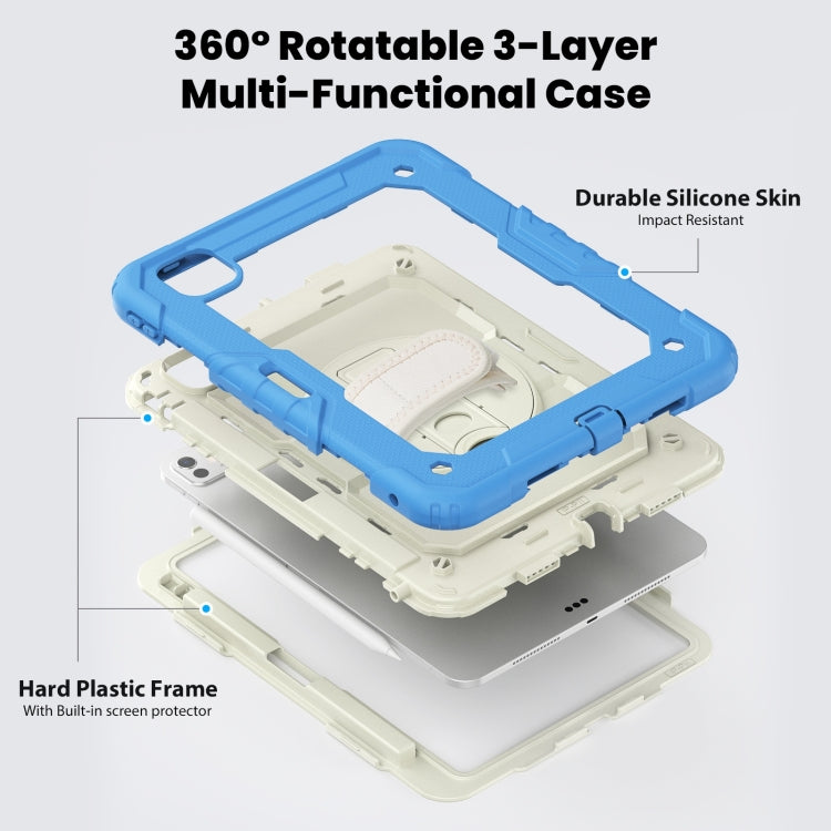 For iPad Pro 11 2025 / 2024 Silicone Hybrid PC Tablet Case with Shoulder Strap(Beige + Cyan-blue) by buy2fix