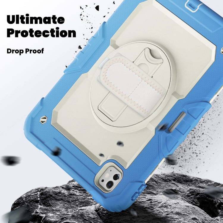 For iPad Pro 11 2025 / 2024 Silicone Hybrid PC Tablet Case with Shoulder Strap(Beige + Cyan-blue) by buy2fix