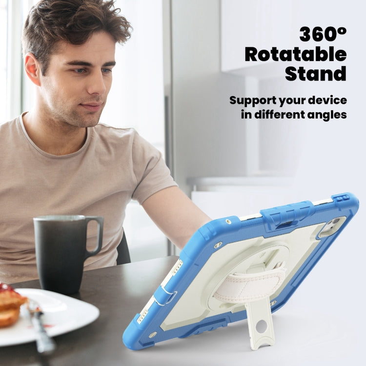 For iPad Pro 11 2025 / 2024 Silicone Hybrid PC Tablet Case with Shoulder Strap(Beige + Cyan-blue) by buy2fix