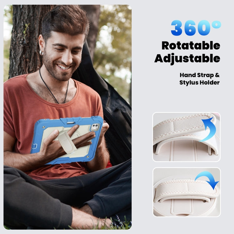 For iPad Pro 11 2025 / 2024 Silicone Hybrid PC Tablet Case with Shoulder Strap(Beige + Cyan-blue) by buy2fix