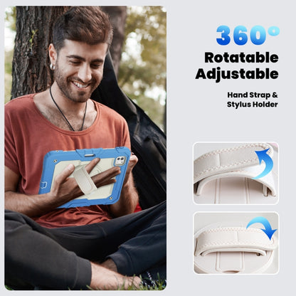 For iPad Pro 11 2025 / 2024 Silicone Hybrid PC Tablet Case with Shoulder Strap(Beige + Cyan-blue) by buy2fix