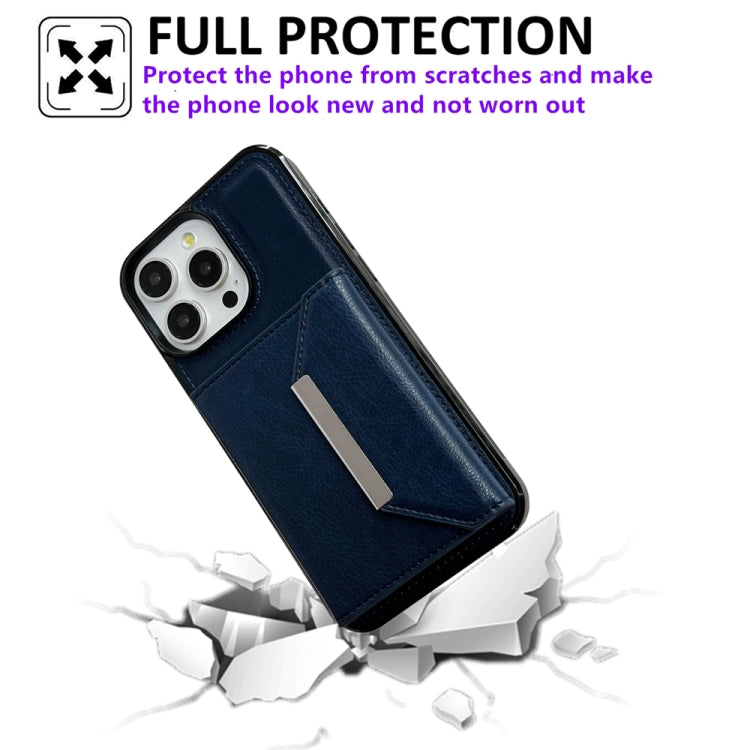 For iPhone 16 Pro Max Solid Color Metal Buckle Card Slots Bag Phone Case(Blue) - iPhone 16 Pro Max Cases by buy2fix | Online Shopping UK | buy2fix