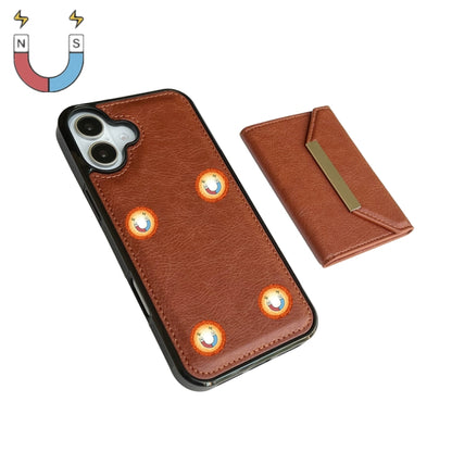 For iPhone 16 Solid Color Metal Buckle Card Slots Bag Phone Case(Brown) - iPhone 16 Cases by buy2fix | Online Shopping UK | buy2fix