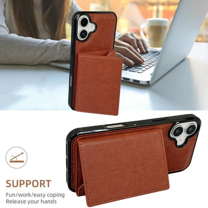 For iPhone 16 Solid Color Metal Buckle Card Slots Bag Phone Case(Brown) - iPhone 16 Cases by buy2fix | Online Shopping UK | buy2fix