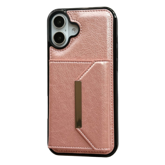 For iPhone 16 Solid Color Metal Buckle Card Slots Bag Phone Case(Rose Gold) by buy2fix