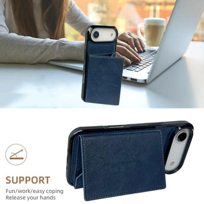 For iPhone Air Solid Color Metal Buckle Card Slots Bag Phone Case(Blue) - iPhone Air Cases by buy2fix | Online Shopping UK | buy2fix