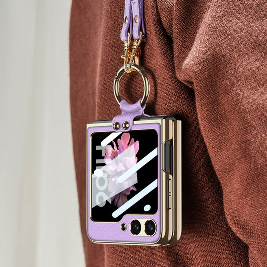 For Samsung Galaxy Z Flip6 / Flip7 FE GKK Integrated Electroplating Leather Phone Case with Ring/Strap(Purple) by GKK