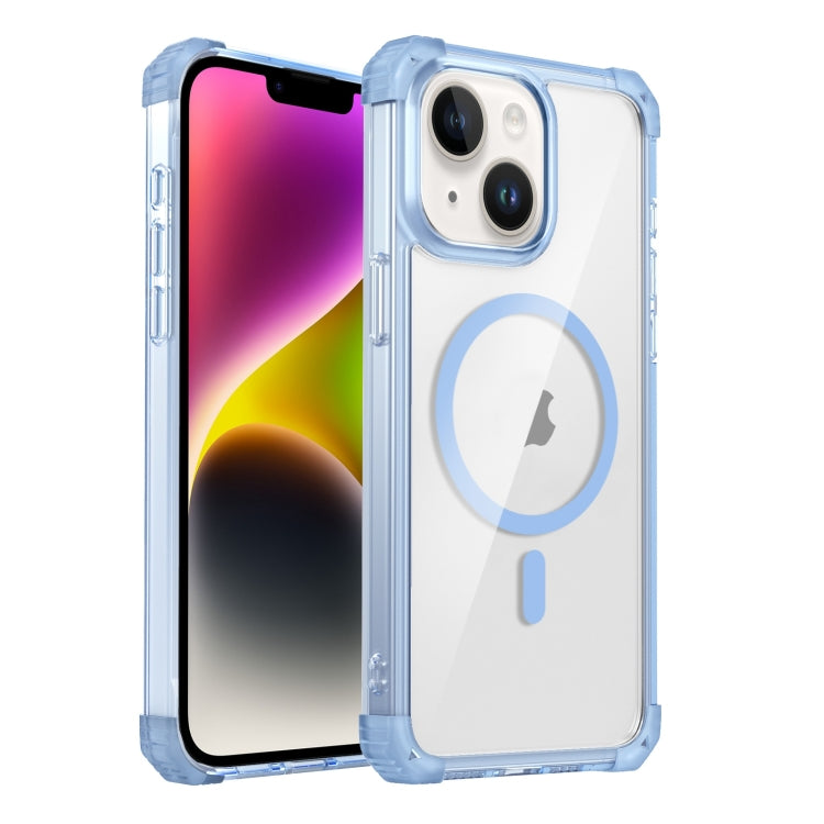 For iPhone 14 Plus Transparent MagSafe Magnetic Phone Case(Blue) - iPhone 14 Plus Cases by buy2fix | Online Shopping UK | buy2fix