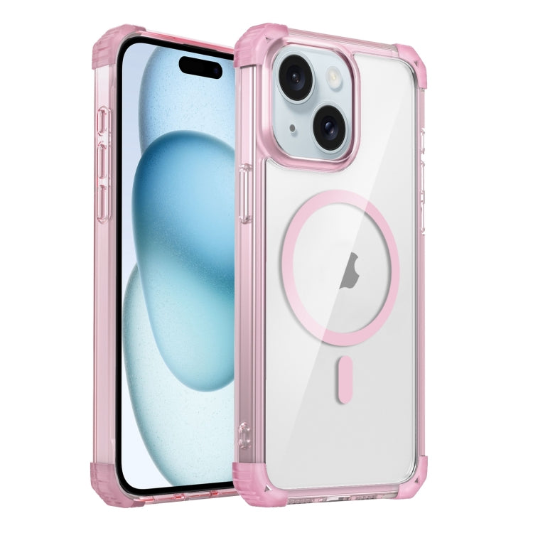 For iPhone 15 Plus Transparent MagSafe Magnetic Phone Case(Pink) by buy2fix