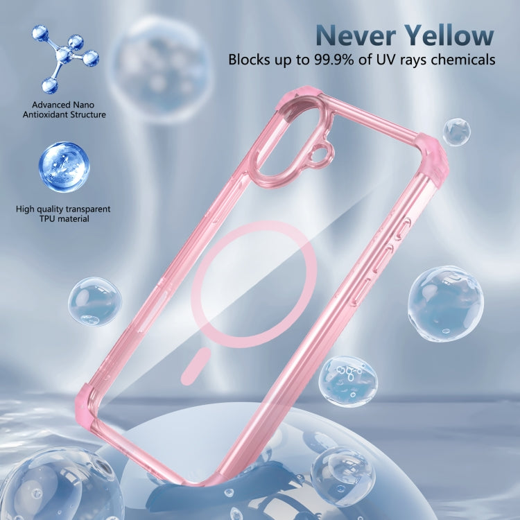 For iPhone 16 Transparent MagSafe Magnetic Phone Case(Pink) - iPhone 16 Cases by buy2fix | Online Shopping UK | buy2fix