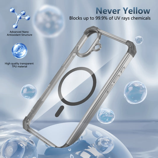 For iPhone 16 Transparent MagSafe Magnetic Phone Case(Black) by buy2fix