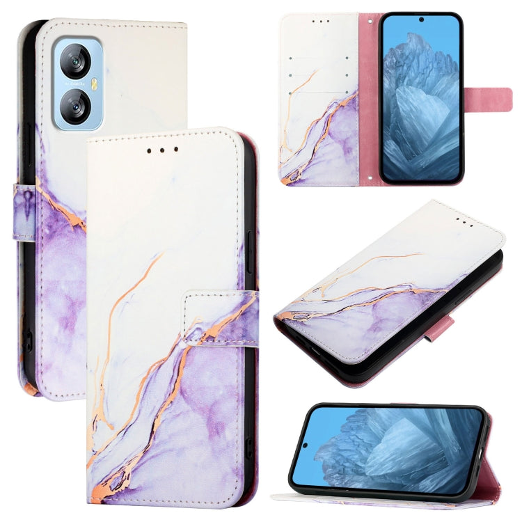 For Blackview A52 PT003 Marble Pattern Flip Leather Phone Case(White Purple) - More Brand by buy2fix | Online Shopping UK | buy2fix