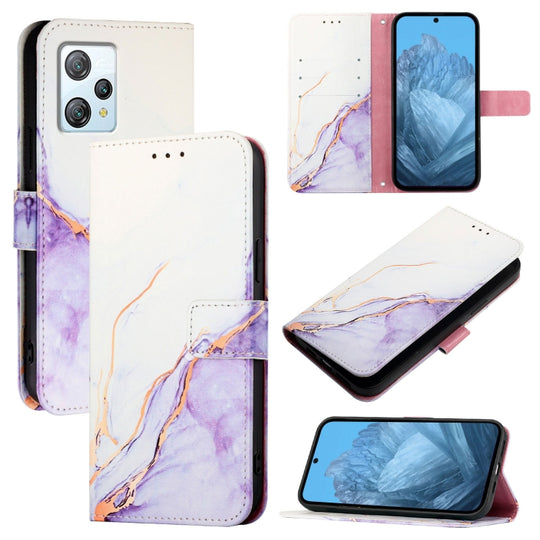For Blackview A53 PT003 Marble Pattern Flip Leather Phone Case(White Purple)
